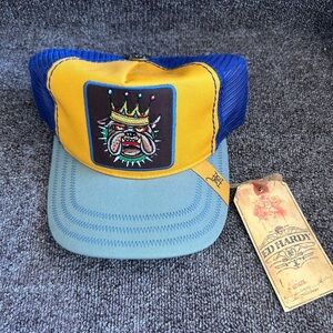 Ed Hardy Bulldog Yellow and Blue Cap